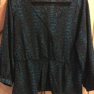 Green and black peplum snakeskin print shirt